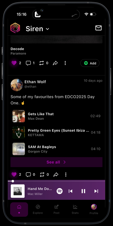 Siren social music feed